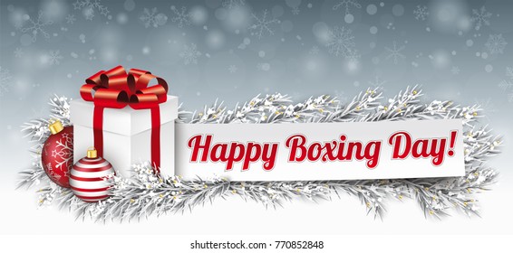 Frozen twigs, red bauble and paper sticker with the gift box. Eps 10 vector file.