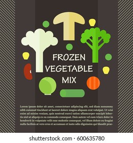 Frozen vegetable mix. Stock vector illustration of sliced veggies . Healthy food. Flat style.
