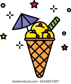 Frozen Waffle Cone Ice Cream Concept Vector Icon Design, festival or merrymaking Symbol, Holidays Decor Sign, New Year and Christmas Stock Illustration