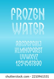 Frozen Water Font. Light Blue Alphabet With Water Effect.	