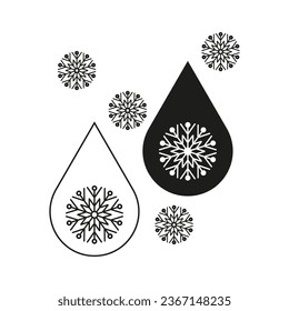 Frozen water icon set. Antifreeze symbol. Drop with snowflake sign. Vector illustration. EPS 10.