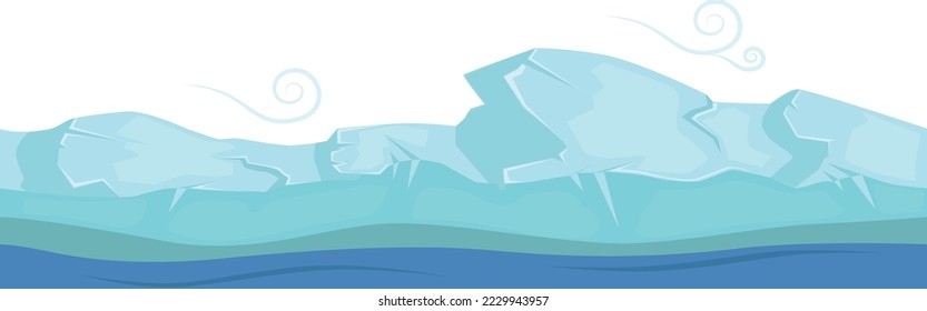 Frozen water surface. Cartoon ice ocean waves
