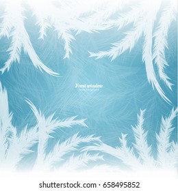 Frozen window background with hoarfrost patterns can be used for Christmas sale or New Year Party leaflet. Vector EPS10.