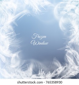 Frozen window background with hoarfrost patterns can be used for Christmas sale or New Year Party leaflet. Vector EPS10.