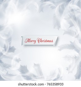 Frozen window background with paper ribbons hoarfrost patterns. Vector EPS10.