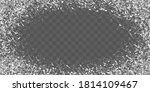 Frozen window landscape frame. Rounded Frost glass ice. Rime on a window glass. Vector stock illustration