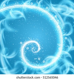 Frozen window with shiny spiral vector background. EPS10.