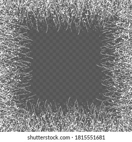 Frozen window square frame. Frost glass ice. Rime on a window glass. Vector stock illustration