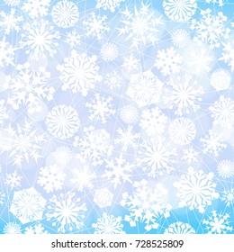 Frozen winter background. 
Christmas illustration with flying snowflakes.