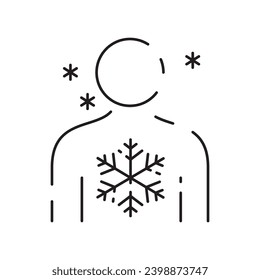 Frozen winter cold icon, frostbite limb, leg with snowflake, thin line symbol - editable stroke vector illustration. Frostbite injury