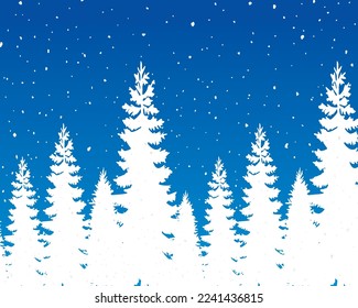 Frozen winter forest with snow covered trees vector illustration