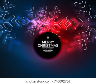 Frozen winter holiday background, Christmas snowflakes, New Year 2018 seasonal abstract background, red and blue colors