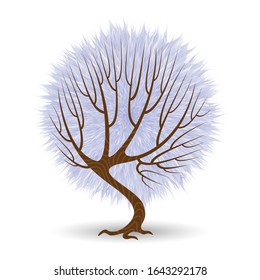 Frozen winter tree in ice on a white background. Vector illustration