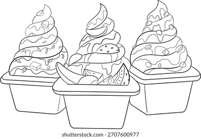 Frozen Yogurt Cup Variant ilustración de arte de línea de Vector en blanco y negro