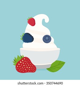 frozen yogurt in the cup with berries vector design template