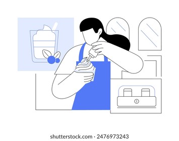 Frozen yogurt isolated cartoon vector illustrations. Salesman prepares cold yogurt in ice-cream parlor, small business owner, profession, delicious refreshing snack vector cartoon.