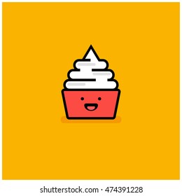 Frozen Yogurt (Line Art in Flat Style Vector Illustration Icon Design) With Smiley Face