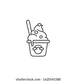 Frozen yogurt or sundae cup vector line icon. Isolated refreshment and dessert symbol