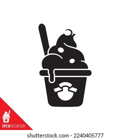 Frozen yogurt or sundae cup vector glyph icon. Sweet food, refreshment and dessert symbol