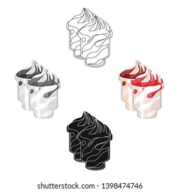 Frozen yogurt with syrup in cups icon in cartoon,black style isolated on white background. Milk product and sweet symbol stock vector illustration.