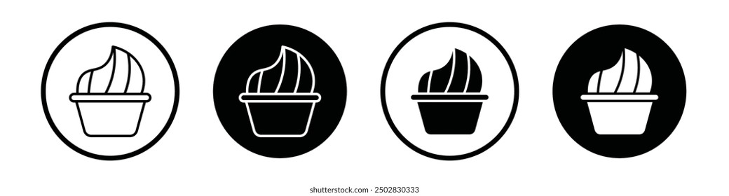 Frozen yogurt vector icon set black filled and outlined style.