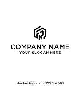 Logo de la carta FRP en forma de hexágonos y logotipos de cubo con diseños de letras para identidad corporativa