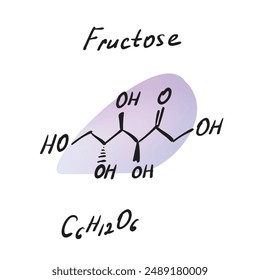 Fructose (D-fructose) fruit sugar molecule formula. Hand drawn imitation of component of high-fructose corn syrup (HFCS), structural model, chemistry skeletal formula, sketchy vector icon