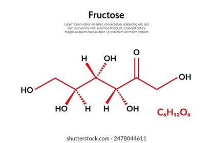 Fructose, or fruit sugar, molecular structure formula, suitable for education or chemistry science content. Vector illustration