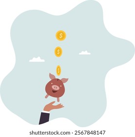 Frugality, savings for prosperity or financial success, building wealth or thrifty, budgeting or cut spending to save money for future concept,business concept.flat character.