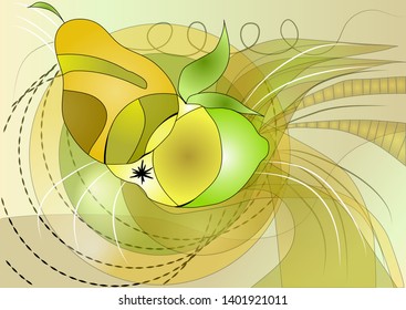 fruit. abstract pear, apple, lemon on a multicolored background