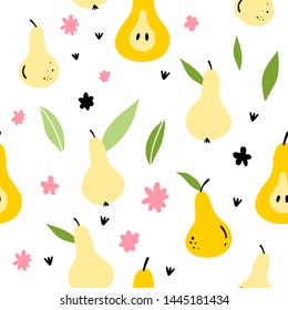 Fruit abstract vector seamless pattern. Doodle, hand drawn pear