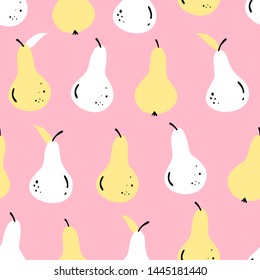 Fruit abstract vector seamless pattern. Doodle, hand drawn pear