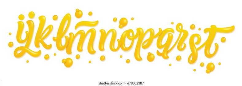 Fruit alphabet made of fresh natural orange juices isolated on white background. 