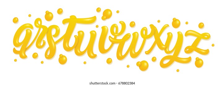 Fruit alphabet made of fresh orange juices isolated on white background. 