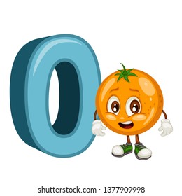 Fruit Alphabet. O is for Orange. Vector Illustration of a Happy Orange Character. Cute Cartoon Orange Isolated on a White Background. Happy Fruits Set