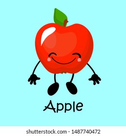 fruit apple Character with face and smile. Card for teaching children. Healthy and wholesome food