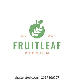 fruit apple green leaves simple circle logo design vector icon illustration