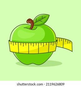 Fruit apple icon illustration with ruler isolated food icon concept