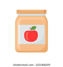 Fruit apple jam in glass jar. Bottle with preserve, canning. Vector illustration