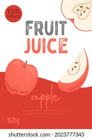 Fruit apple juice card design. Sweet apple fruits vector hand drawn banner concept. Bright tasty fruit. Juice poster template.