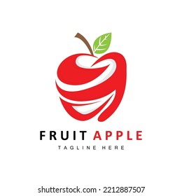 Logo-Design für Fruchtapfel, roter FruchtVektorgrafik, abstrakter Stil, Illustration zum Produktnamen