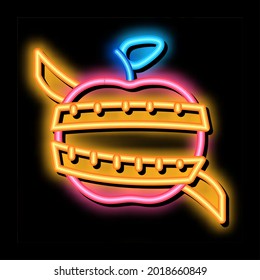 fruit apple measuring cord neon light sign vector. Glowing bright icon fruit apple measuring cord sign. transparent symbol illustration