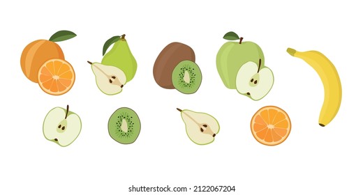 Fruit. Apple, pear, kiwi, orange, banana