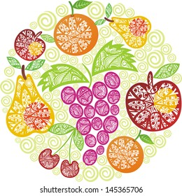Fruit apple pear orange grape cherry pattern vector illustration