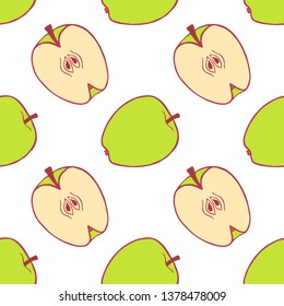 Fruit apple seamless pattern, great design for any purposes. Hand drawn fabric texture pattern. Healthy food background. Vector flat style summer graphic. On white background.