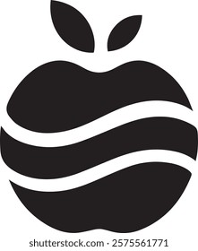 Fruit apple silhouette solid black isolated on white background, clip art, logo icon