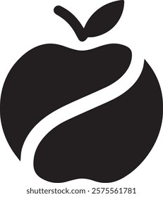 Fruit apple silhouette solid black isolated on white background, clip art, logo icon