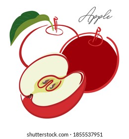 Fruit apple simplified for logo, design, backgrounds, patterns. Vector illustration, handmade, full color.