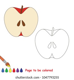 Fruit apple slice to be colored, the coloring book for preschool kids with easy educational gaming level.