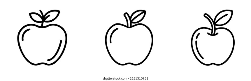 Manzanas de frutas con iconos de hojas